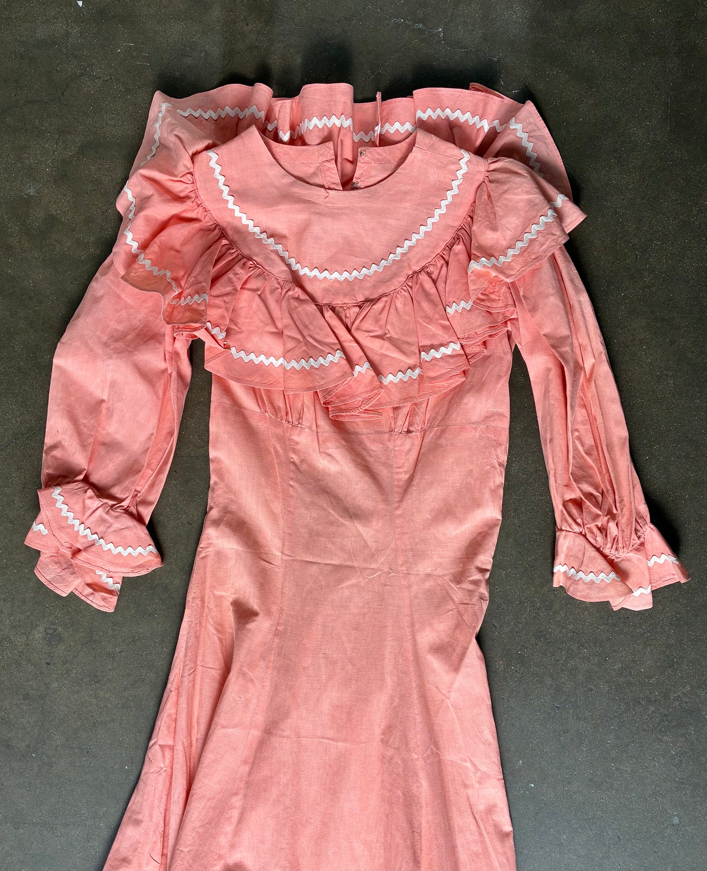 Handmade Coral Ruffle Trim Dress