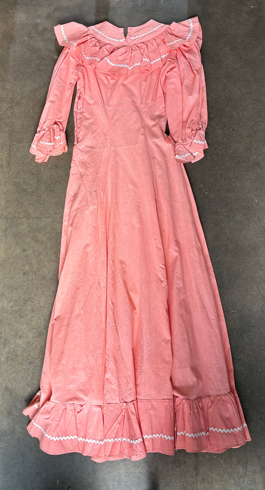 Handmade Coral Ruffle Trim Dress