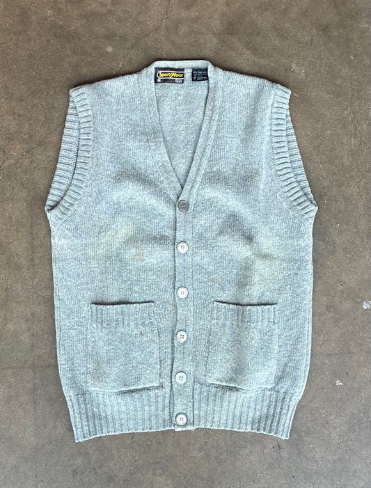 Gray Button Up Sweater Vest w/ Pockets