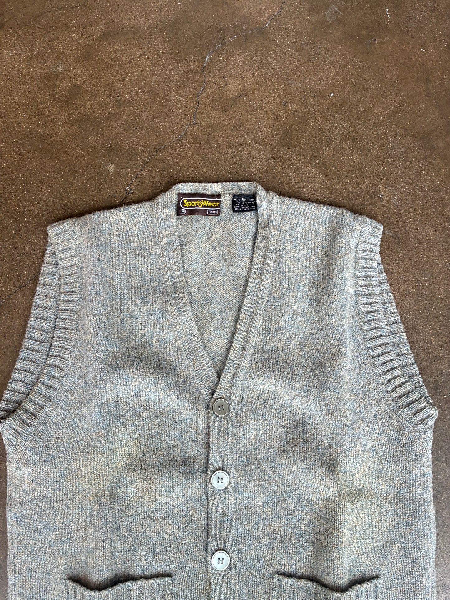 Gray Button Up Sweater Vest w/ Pockets