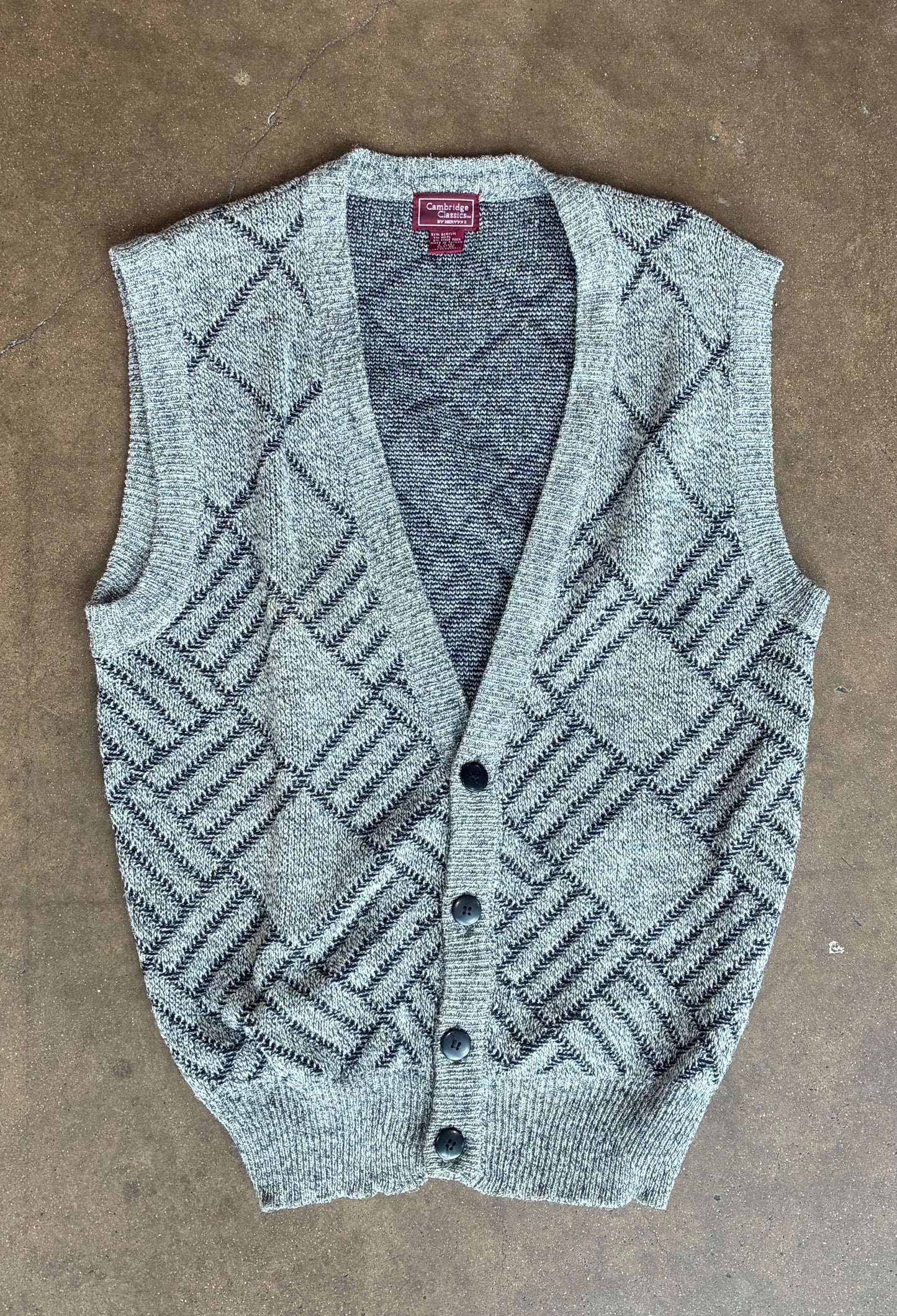 Gray Textured Button Up Sweater Vest