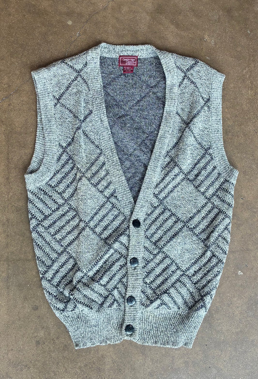 Gray Textured Button Up Sweater Vest
