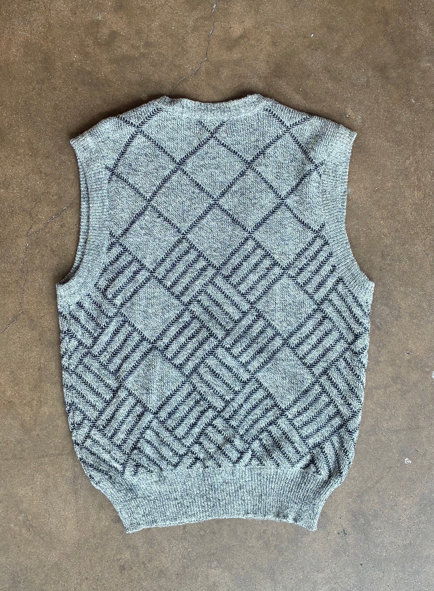 Gray Textured Button Up Sweater Vest