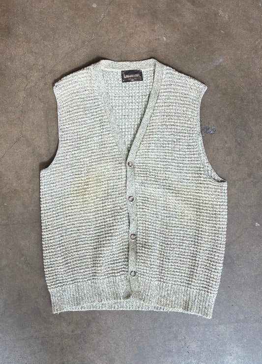 Oatmeal Waffle Knit Button Up Sweater Vest