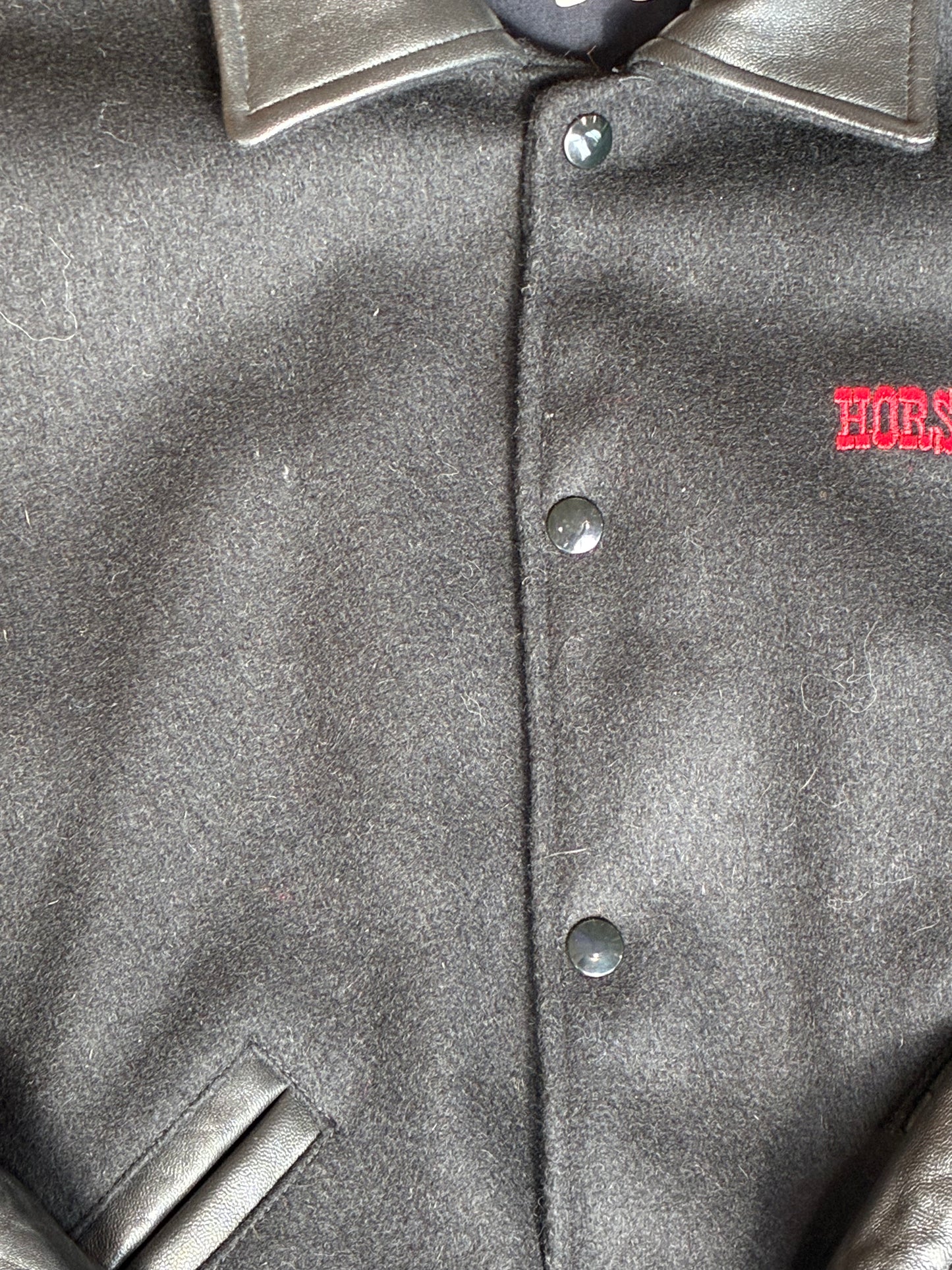 Black Leather Panel Horseshoe Jacket