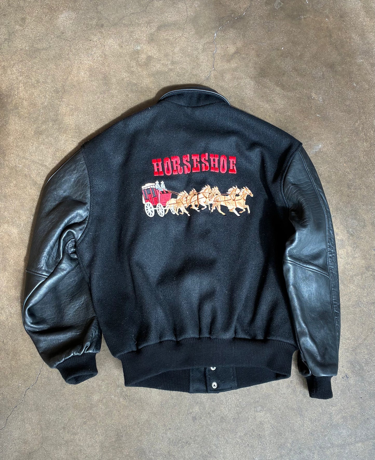 Black Leather Panel Horseshoe Jacket