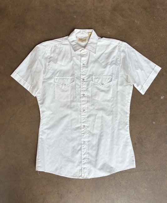 Short Sleeve White Pearl Snap Shirt