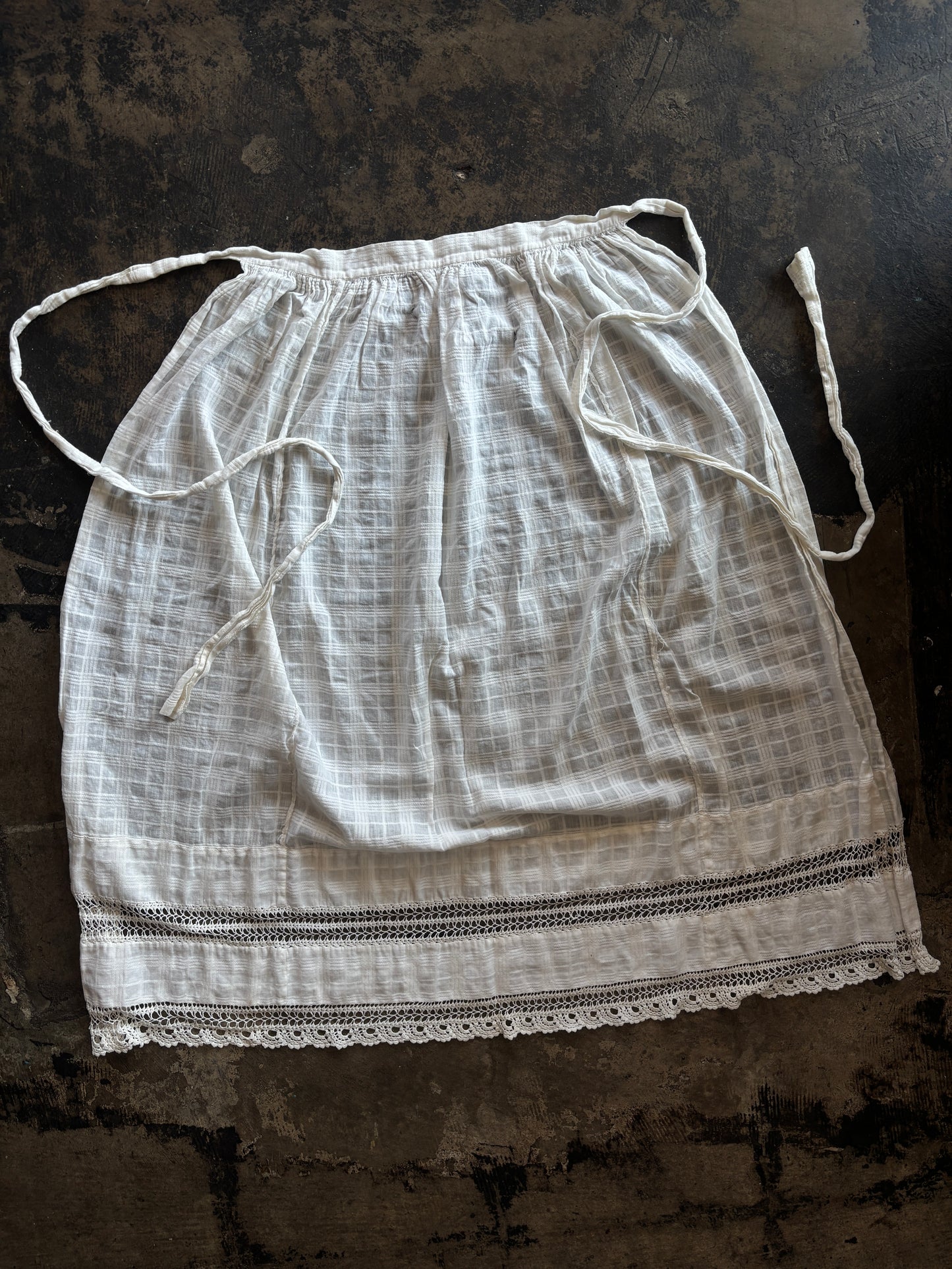 Long White Crochet Detail Apron