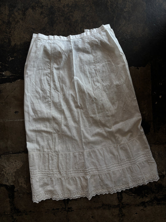 Long White Eyelet Trim Skirt