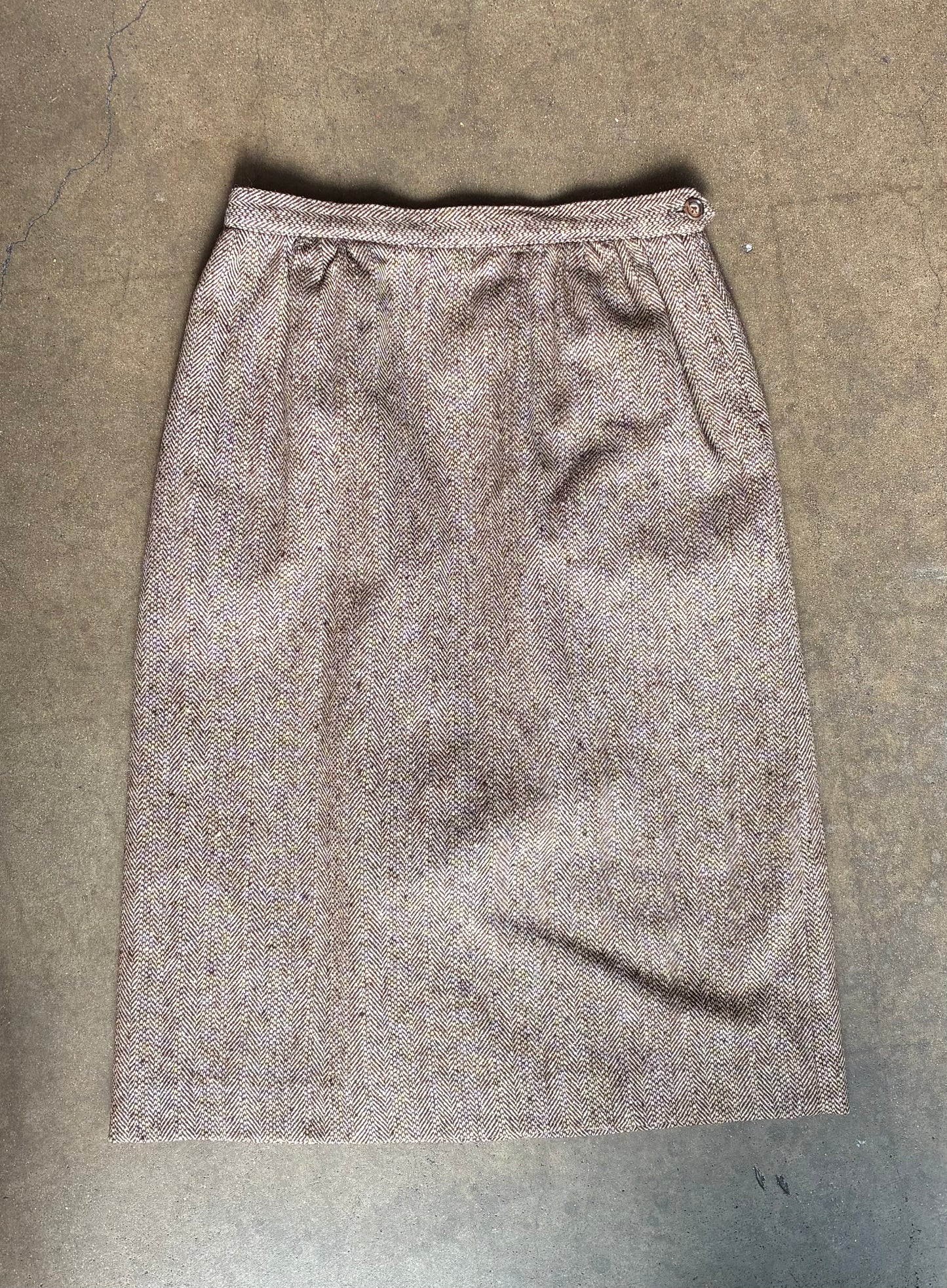 Brown Houndstooth Midi Skirt