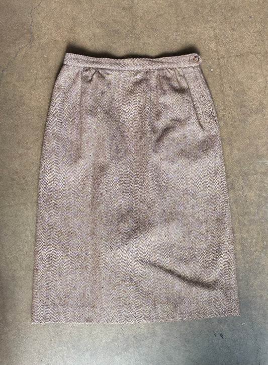 Brown Houndstooth Midi Skirt