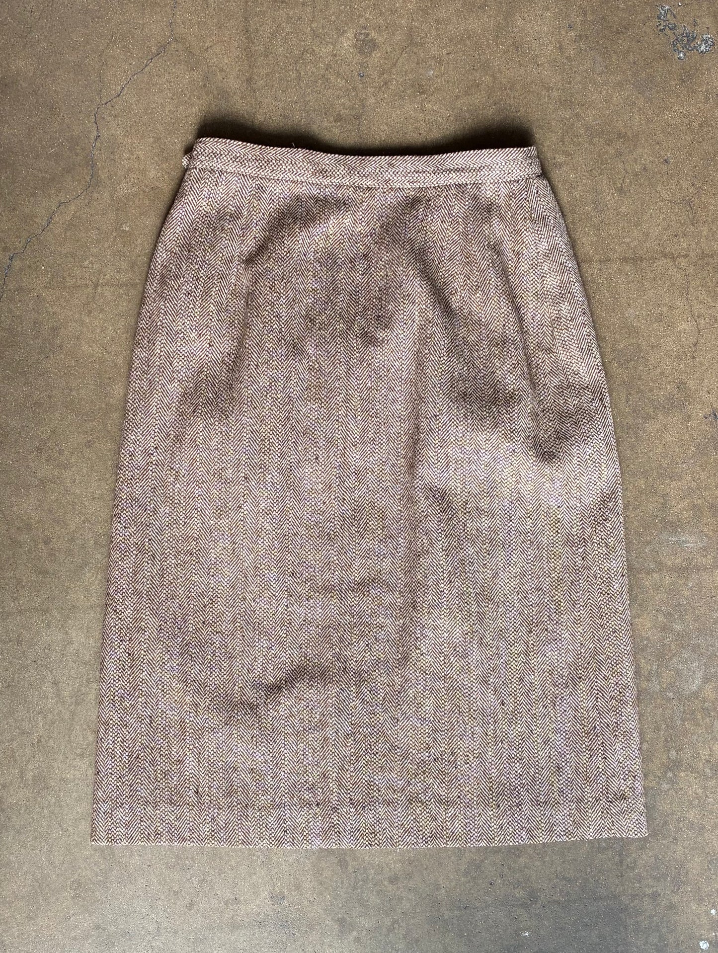 Brown Houndstooth Midi Skirt