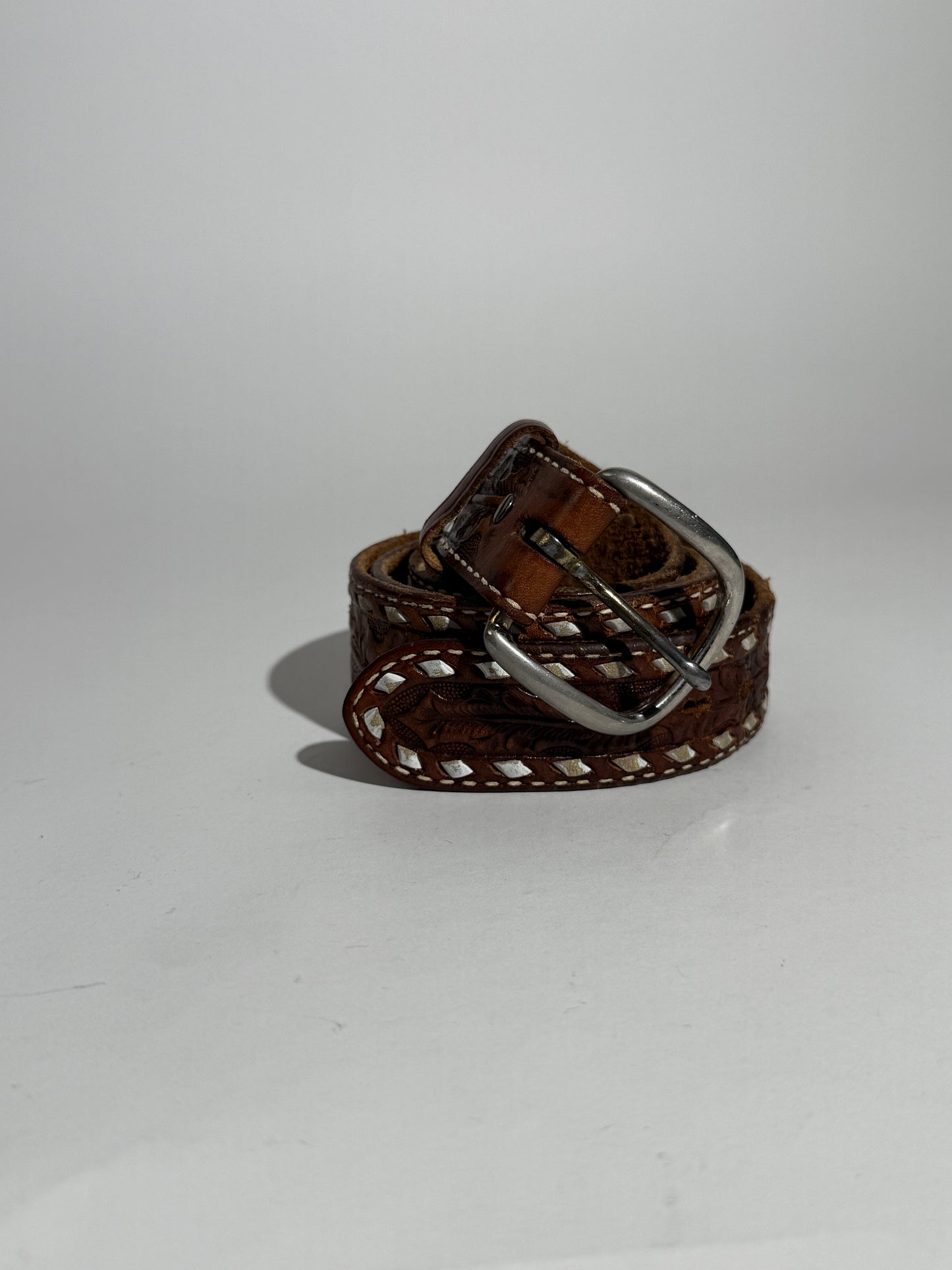 Rawhide + Leather Embossed Belt