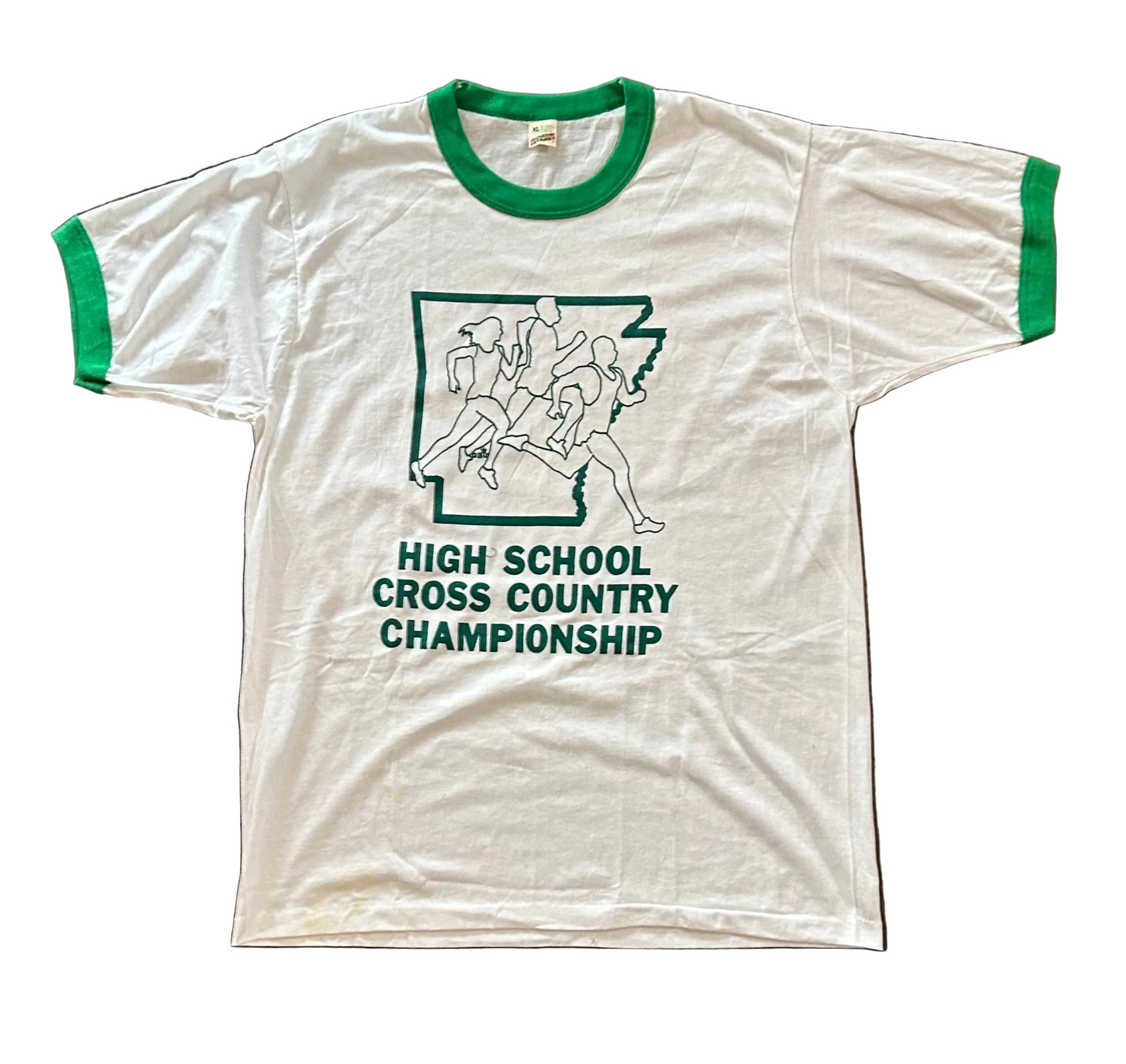 White + Green Cross Country Champions Ringer Tee