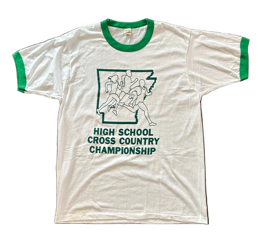 White + Green Cross Country Champions Ringer Tee