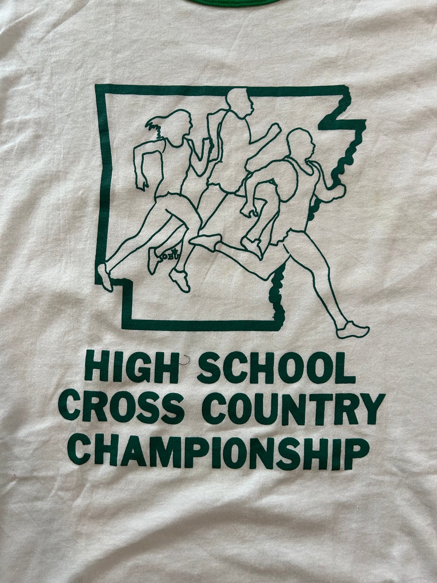 White + Green Cross Country Champions Ringer Tee