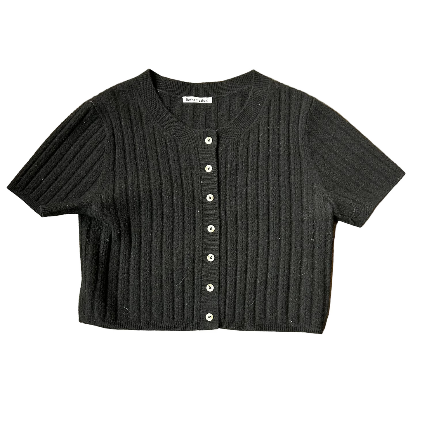 Black Reformation Short Sleeve Button Front Cardigan