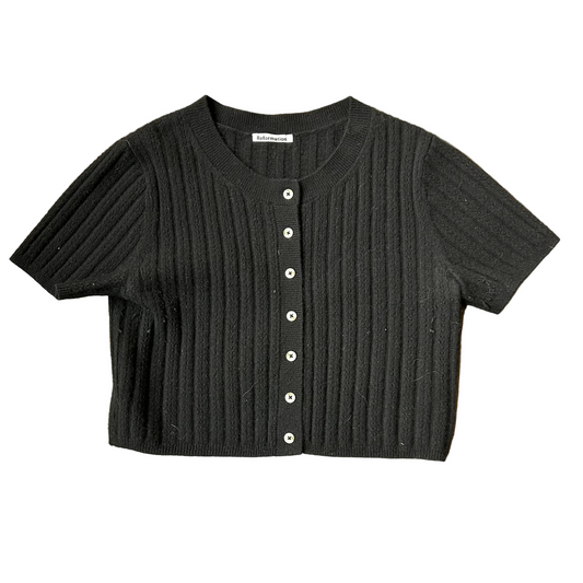 Black Reformation Short Sleeve Button Front Cardigan
