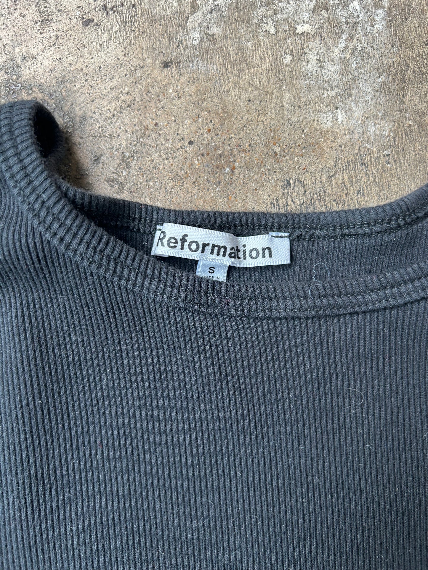 Black Ribbed Reformation Long Sleeve Top