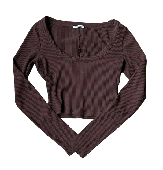 Brown Reformation Ribbed Long Sleeve Crop Top