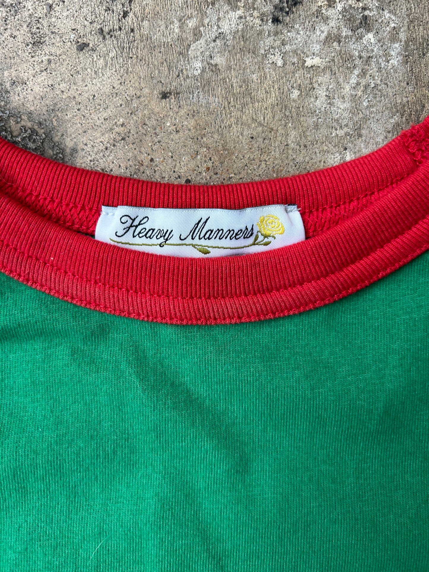 Cropped Red + Green Heavy Manners Ringer Tee