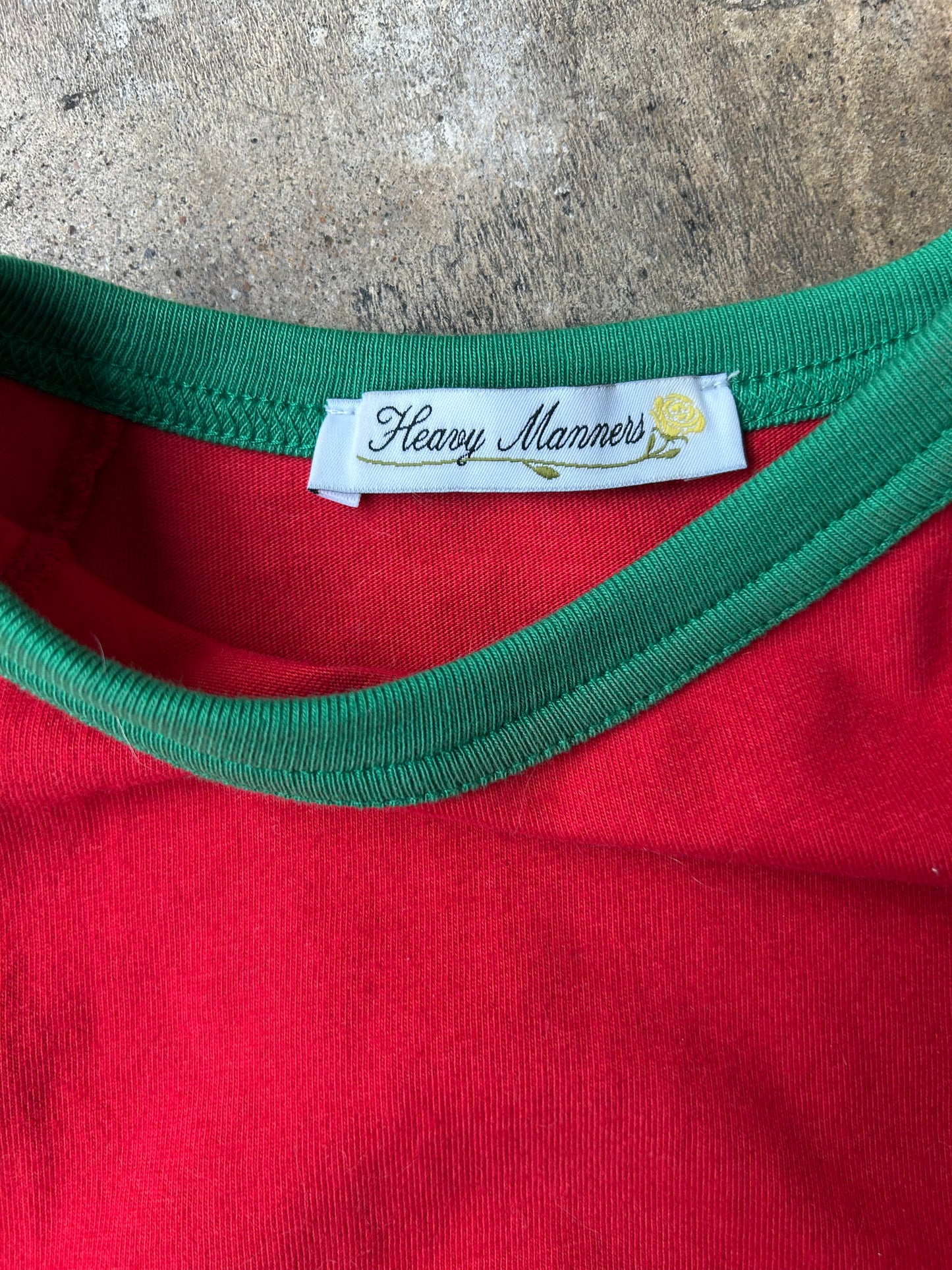 Cropped Red + Green Heavy Manners Ringer Tee