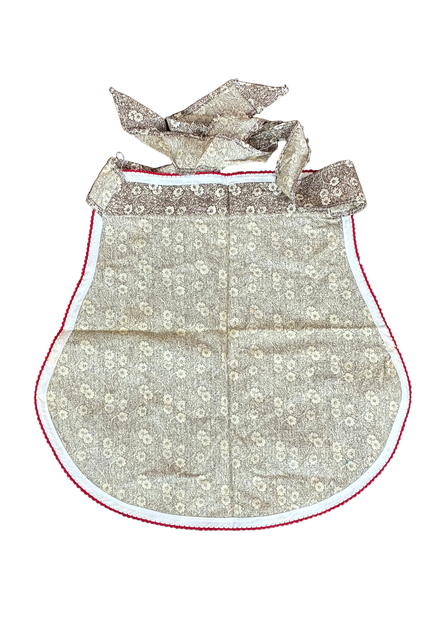 Brown Floral Apron w/ Red Trim