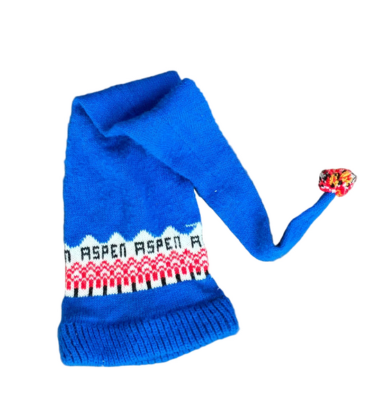 Blue Knit Aspen Long Pom Beanie