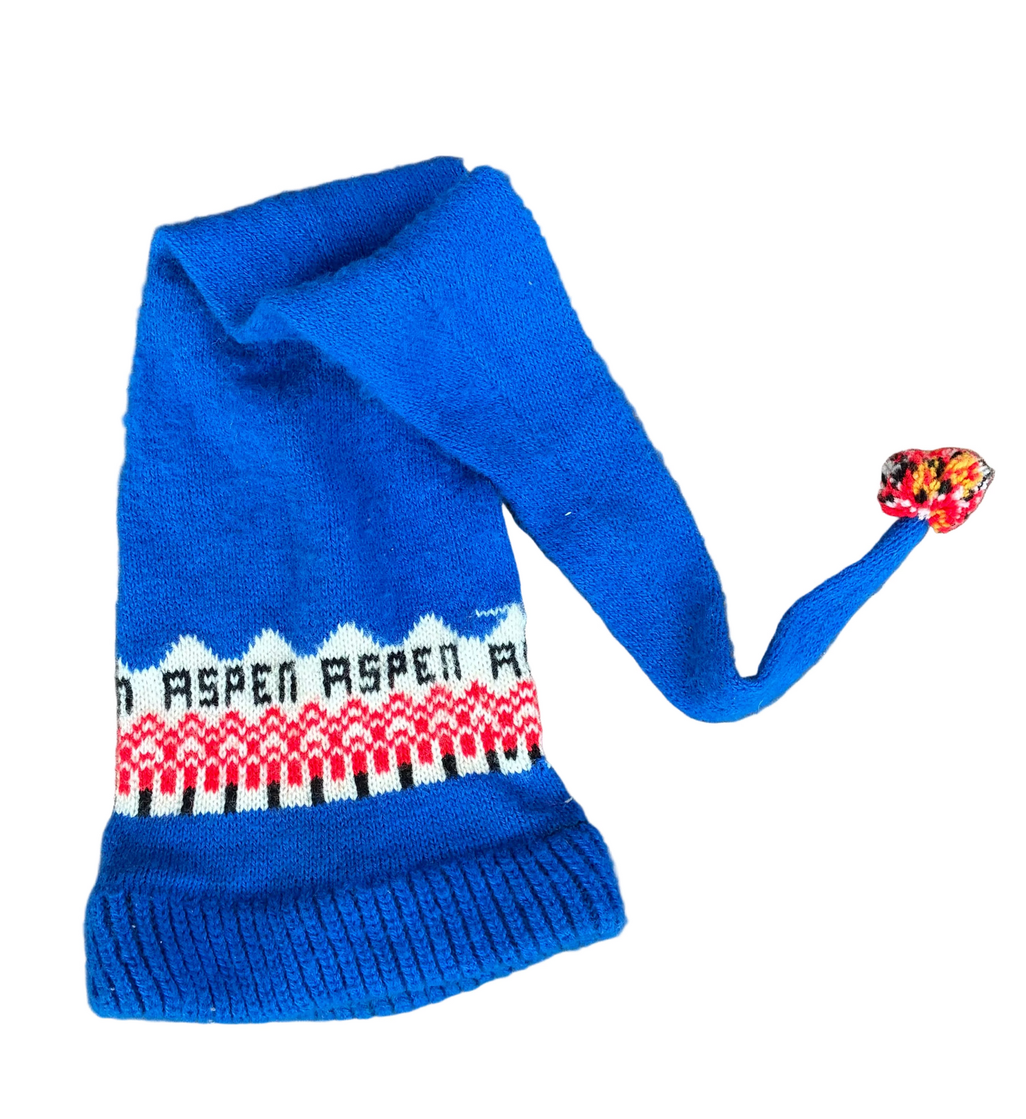 Blue Knit Aspen Long Pom Beanie