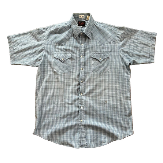 Blue Plaid Plains Short Sleeve Pearl Snap