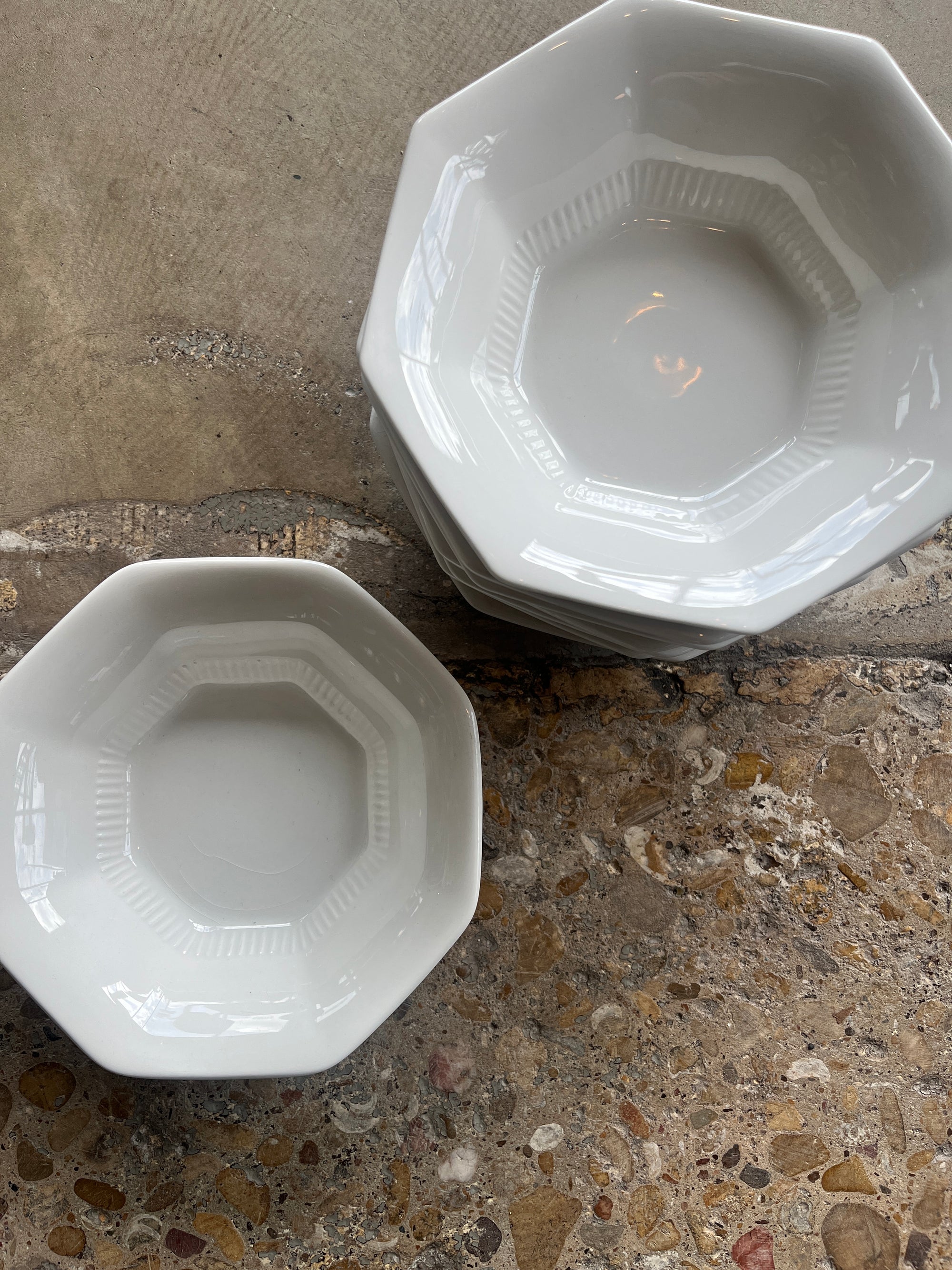 Set of White Japanese Octagon Bowls