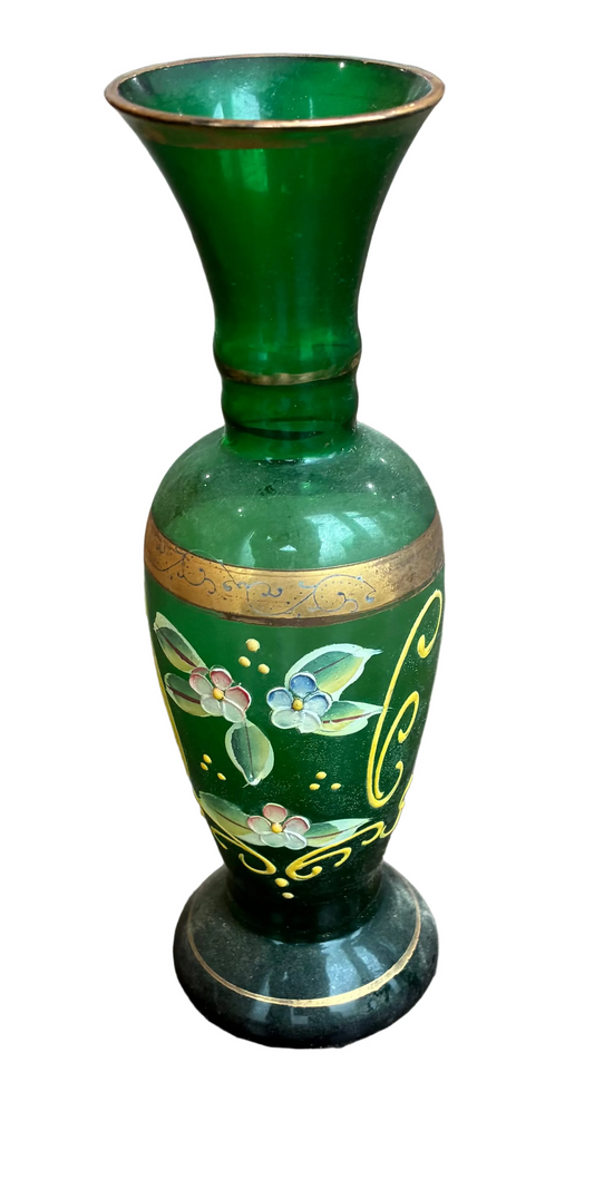 Green Hand Painted Glass Vase
