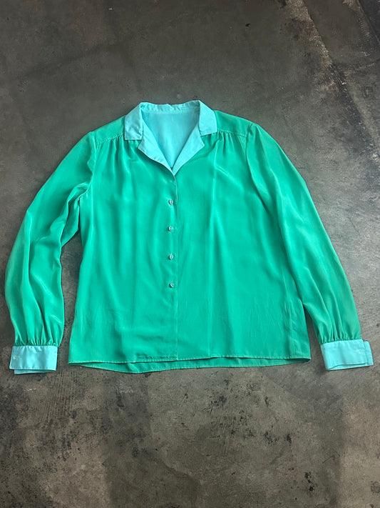 Green + Teal Button Up Blouse