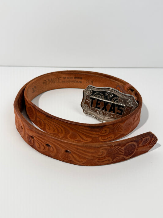 Brown Embossed Belt Leather + Texas Buckle