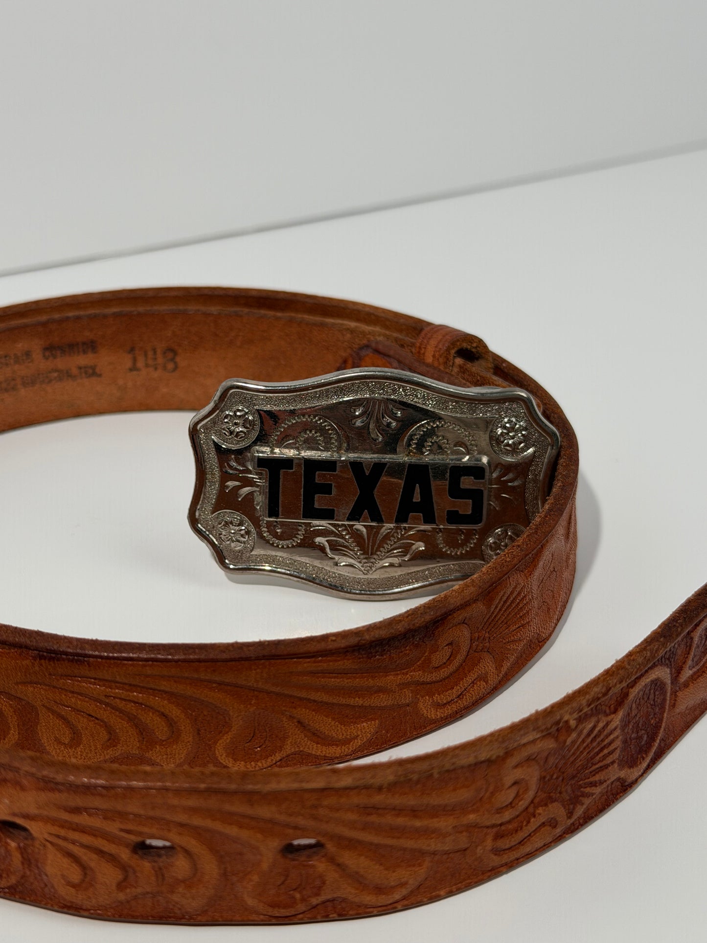Brown Embossed Belt Leather + Texas Buckle