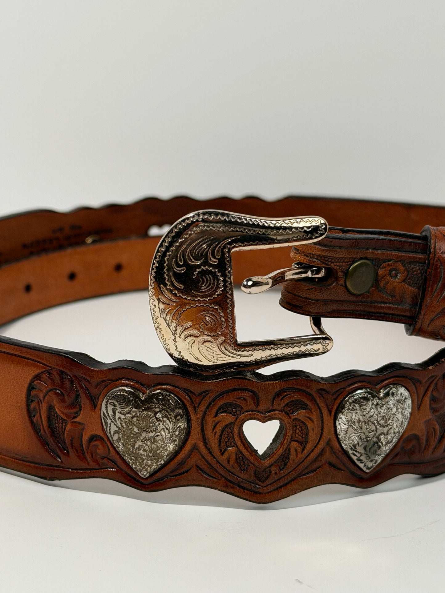 Brown Leather + Silver Heart "Debra" Belt