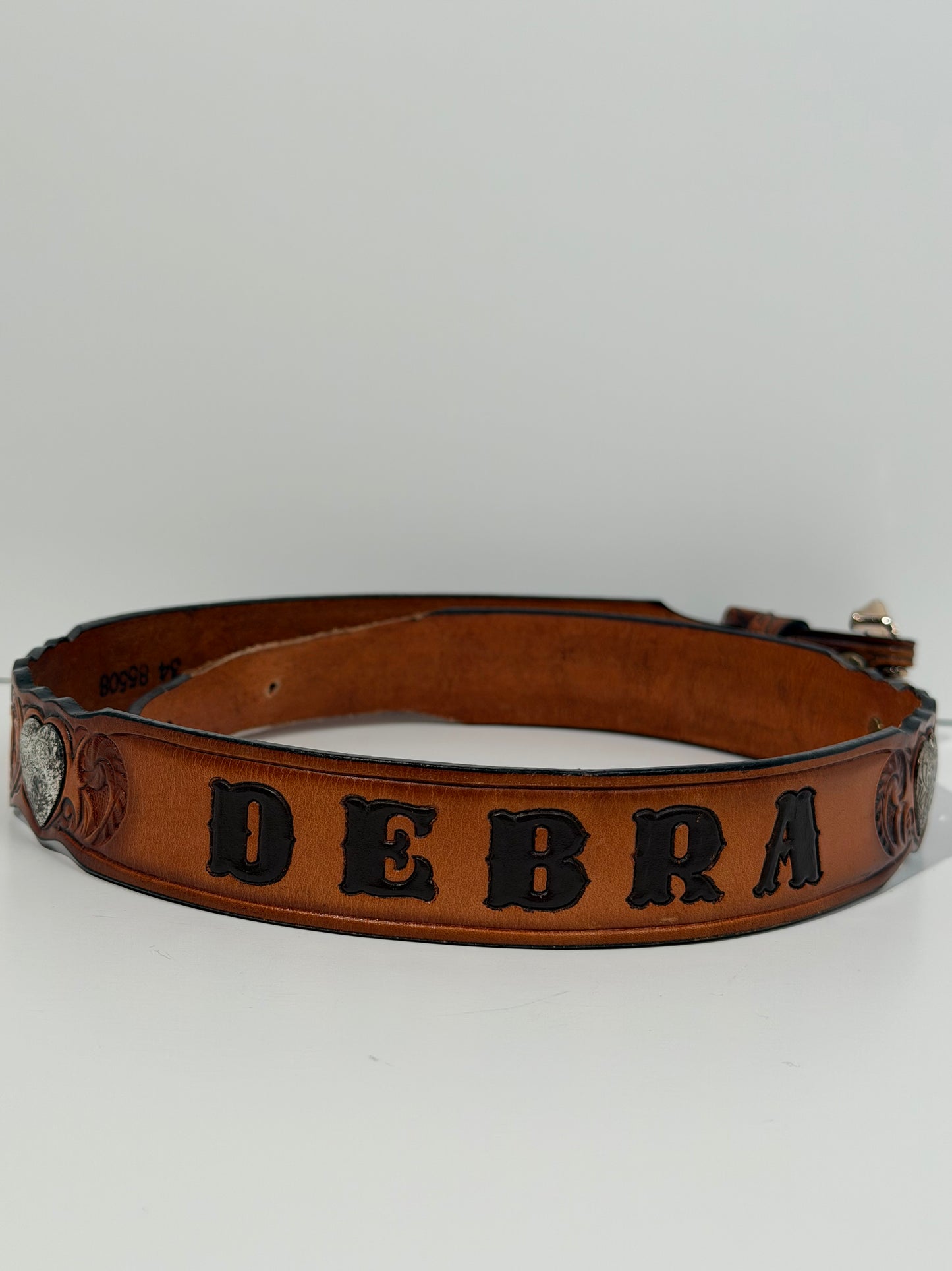 Brown Leather + Silver Heart "Debra" Belt