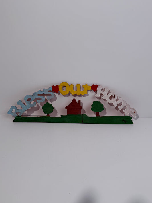 Wooden "Bless Our Home" Sign