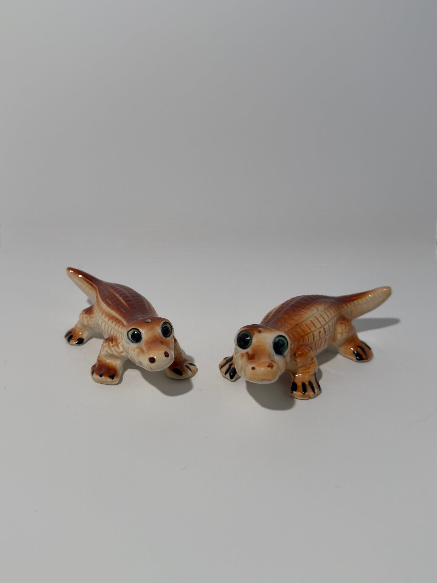 Ceramic Brown Alligator Salt + Pepper Shakers
