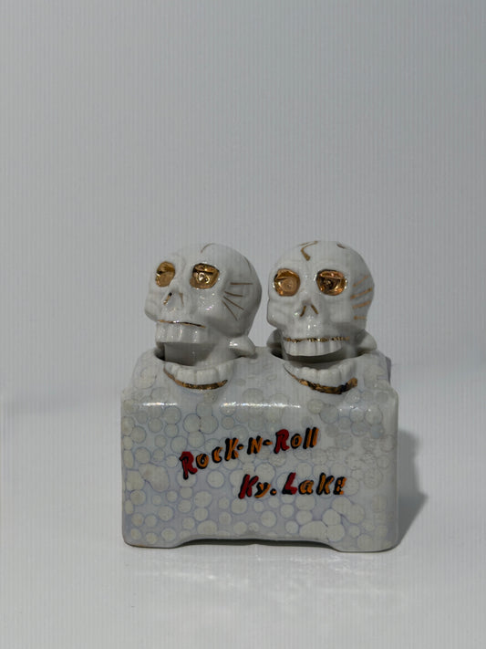 Ceramic Rock 'N Roll Skull Salt + Pepper Shakers