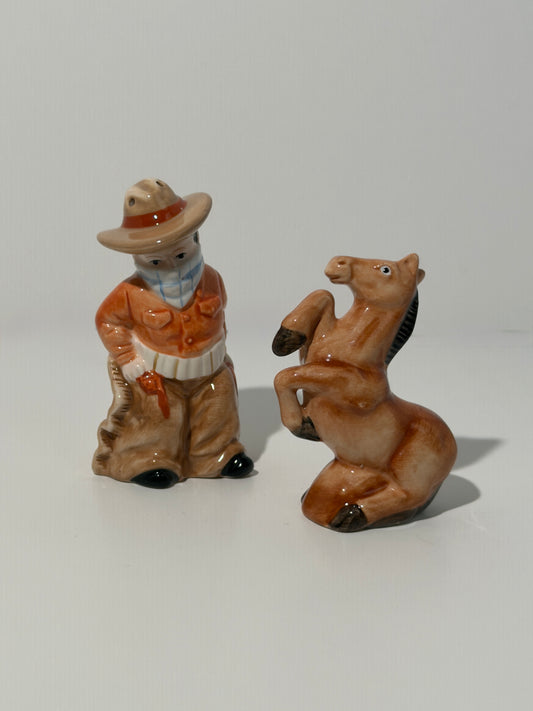Ceramic Cowboy + Horse Salt + Pepper Shakers