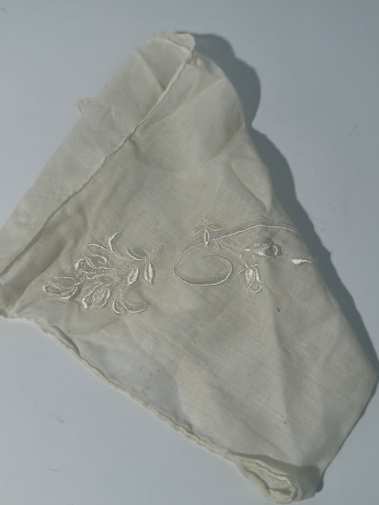 White Floral "C" Handkerchief