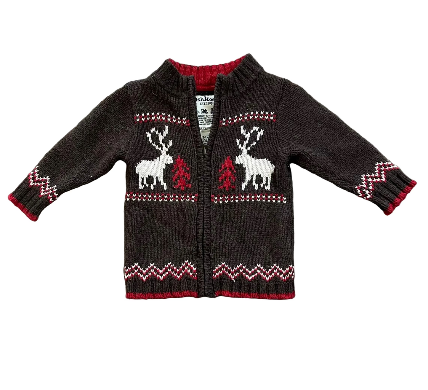 Youth Oshkosh Brown Full Zip Fair Isle Sweater