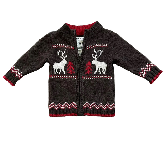 Youth Oshkosh Brown Full Zip Fair Isle Sweater