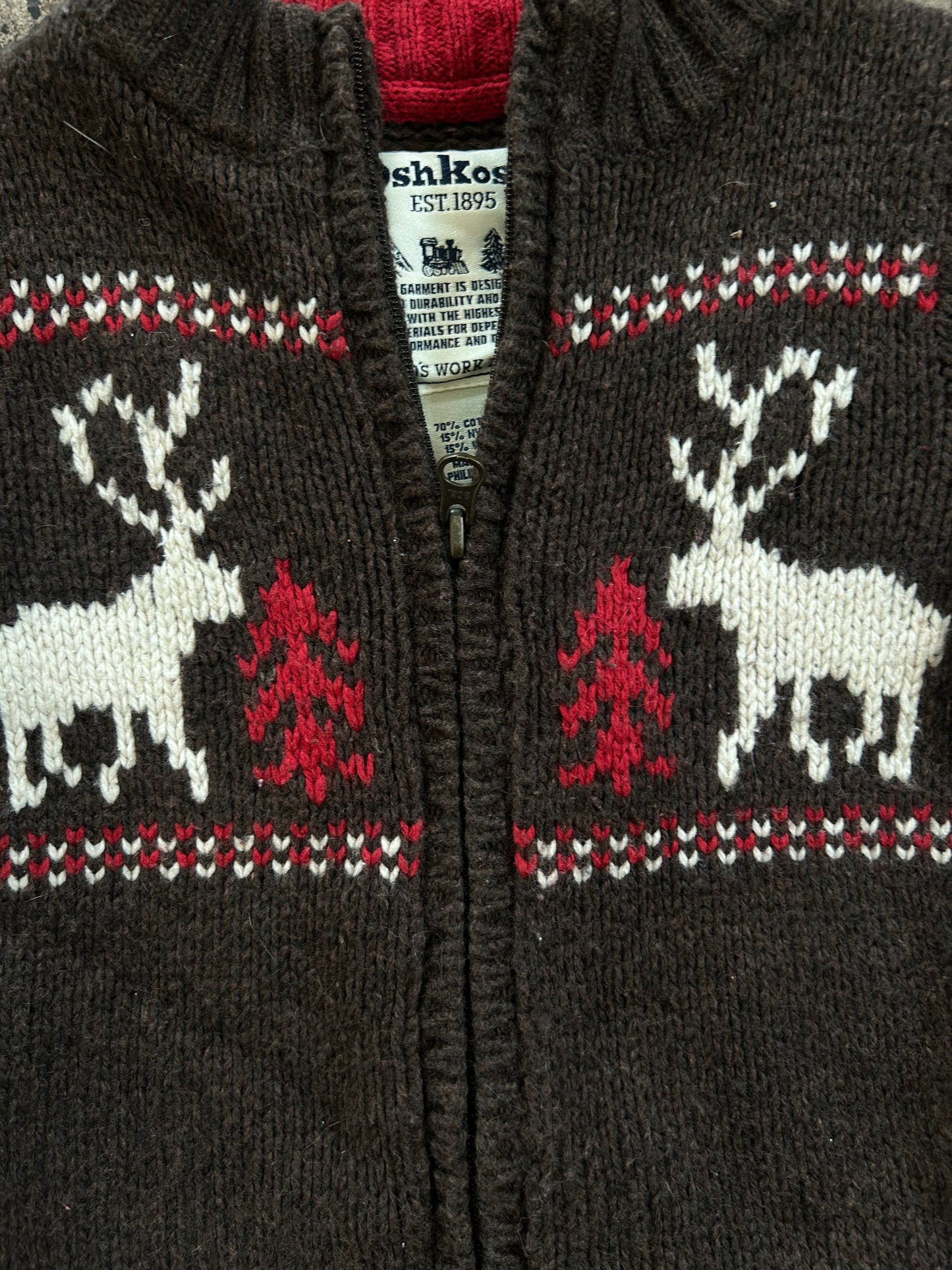 Youth Oshkosh Brown Full Zip Fair Isle Sweater
