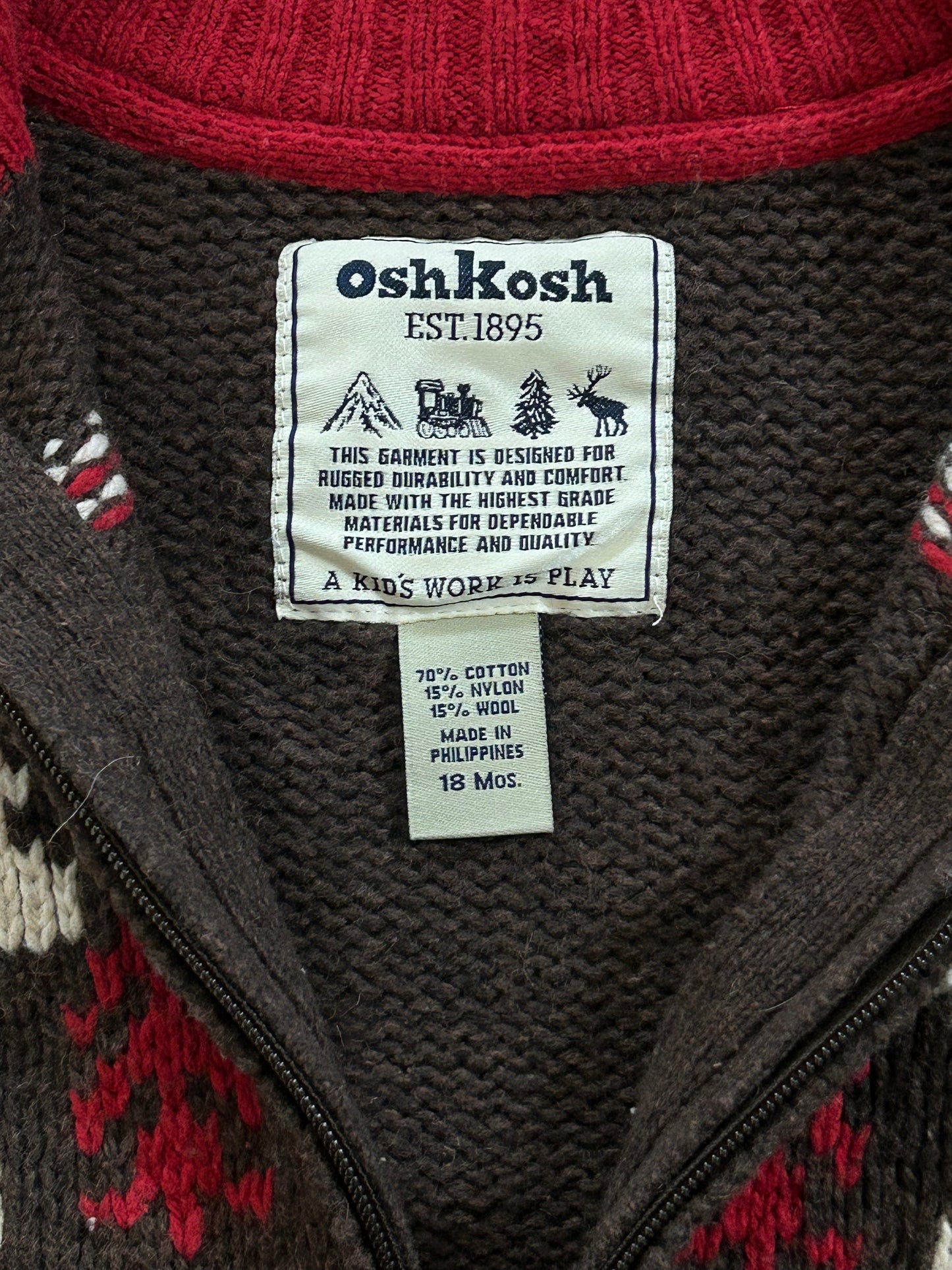 Youth Oshkosh Brown Full Zip Fair Isle Sweater