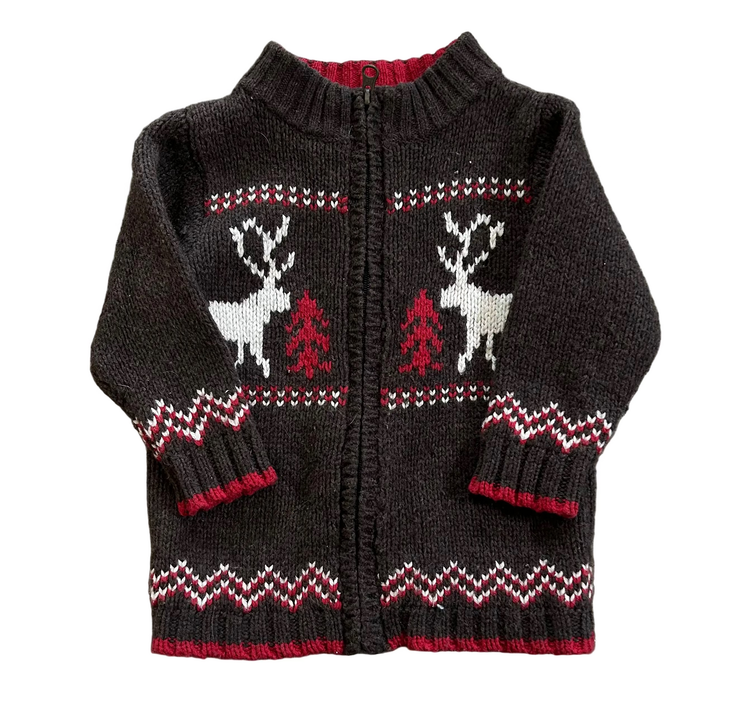 Youth Oshkosh Brown Full Zip Fair Isle Sweater