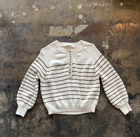 Sezane Striped Knit Henley Sweater