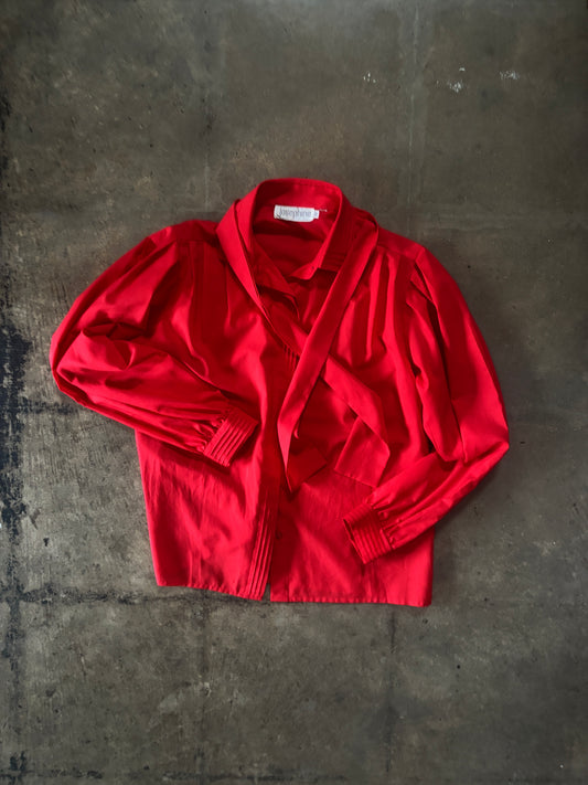 Red Josephine Button Up Blouse with Necktie