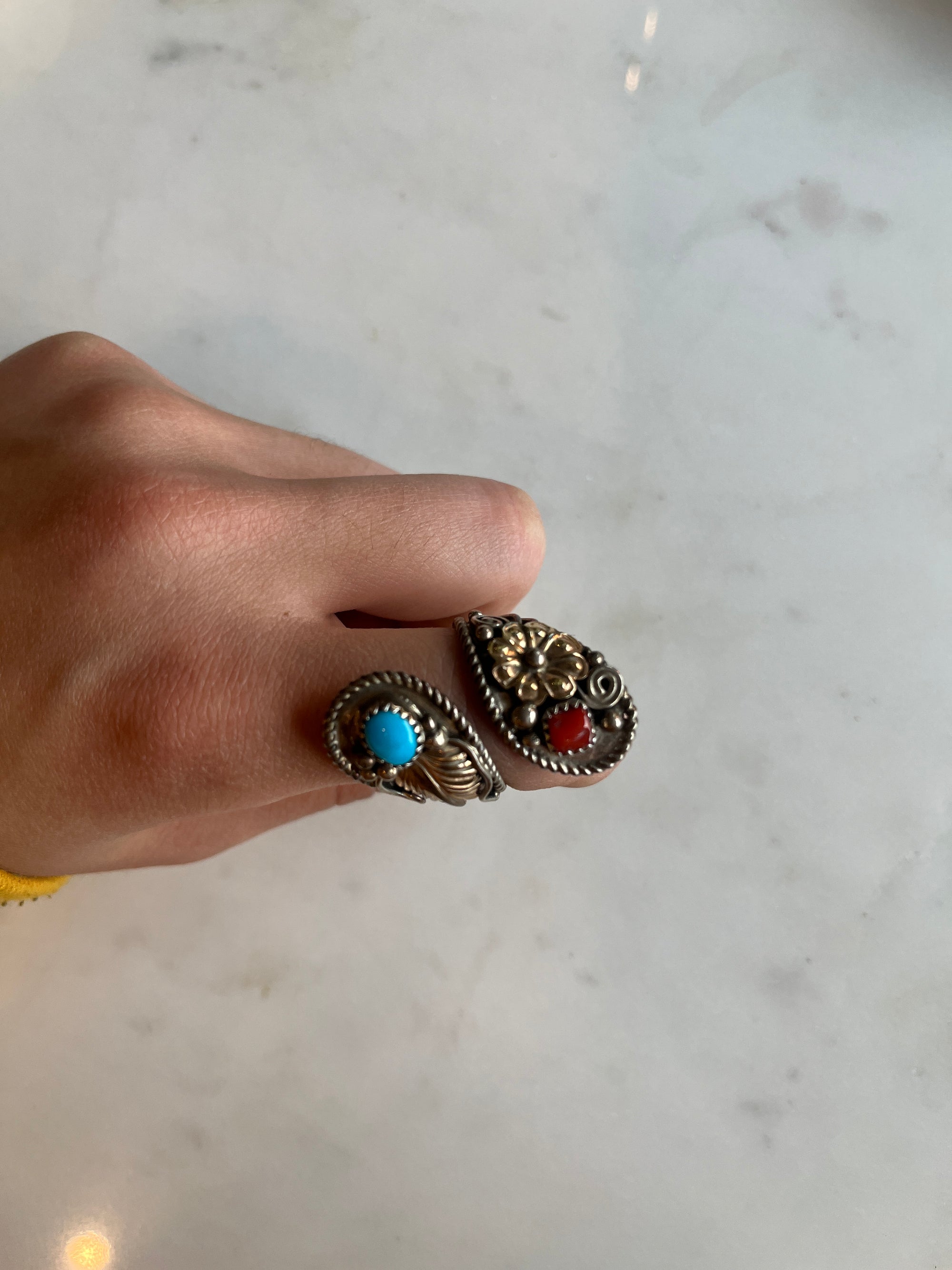 Wrapped Turquoise + Coral Silver Ring